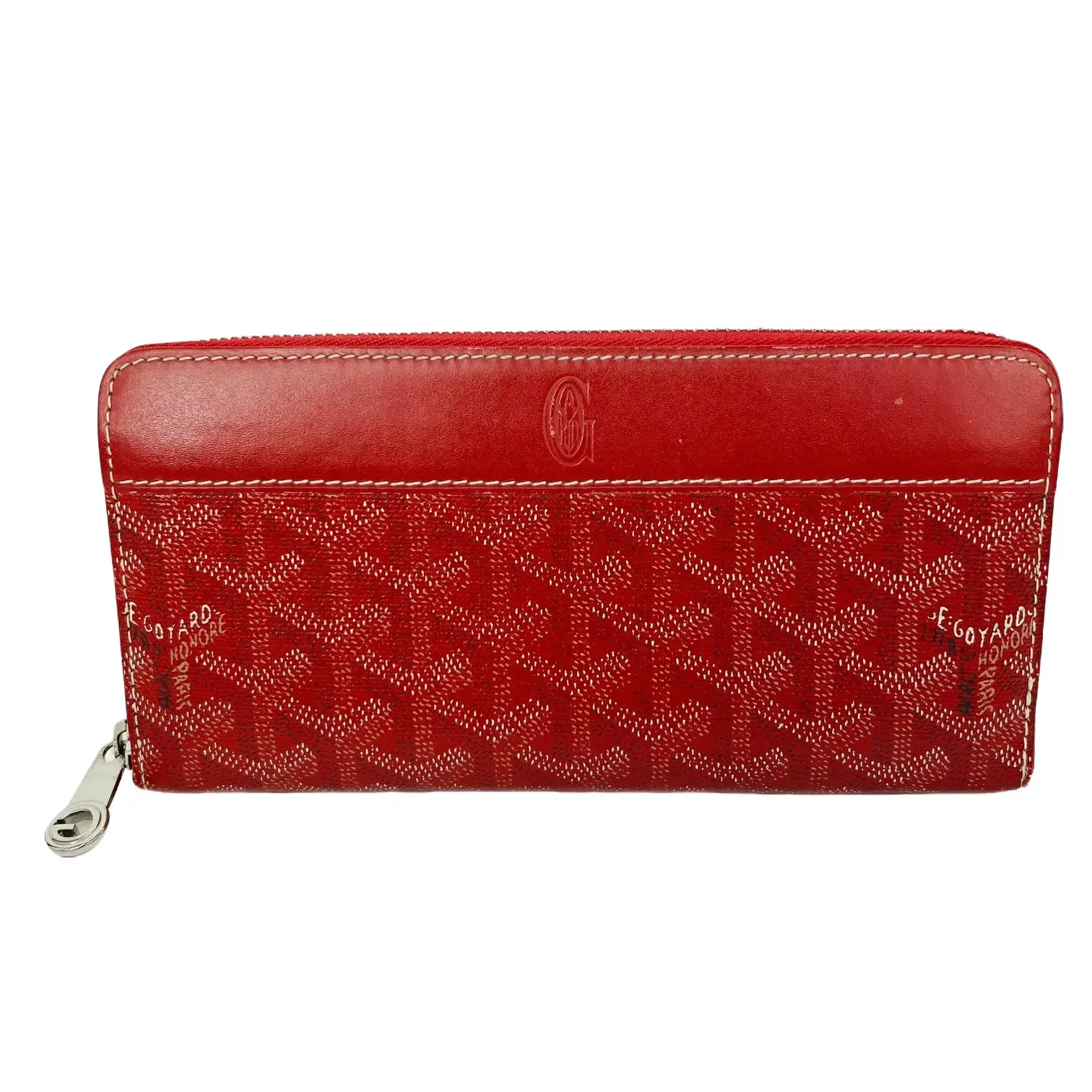 Pre-owned Goyard Canvas Small Leather Goods Goyardine Red Matignon GM Compact Wallet Silver Logo, Palladium Zip Around Clutch, 1 in Accessory