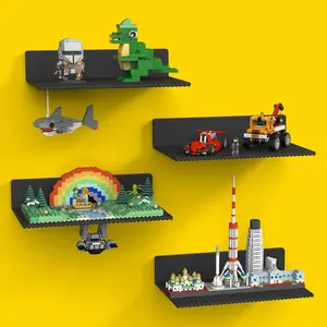 4-Pack Large Display Shelves for Wall Compatible with  Building Bricks, 11.3x6.3inch Dual-Sided 36x20 Studs for Brick Display and Storage, for Medium & Large Brick Builds, Black
