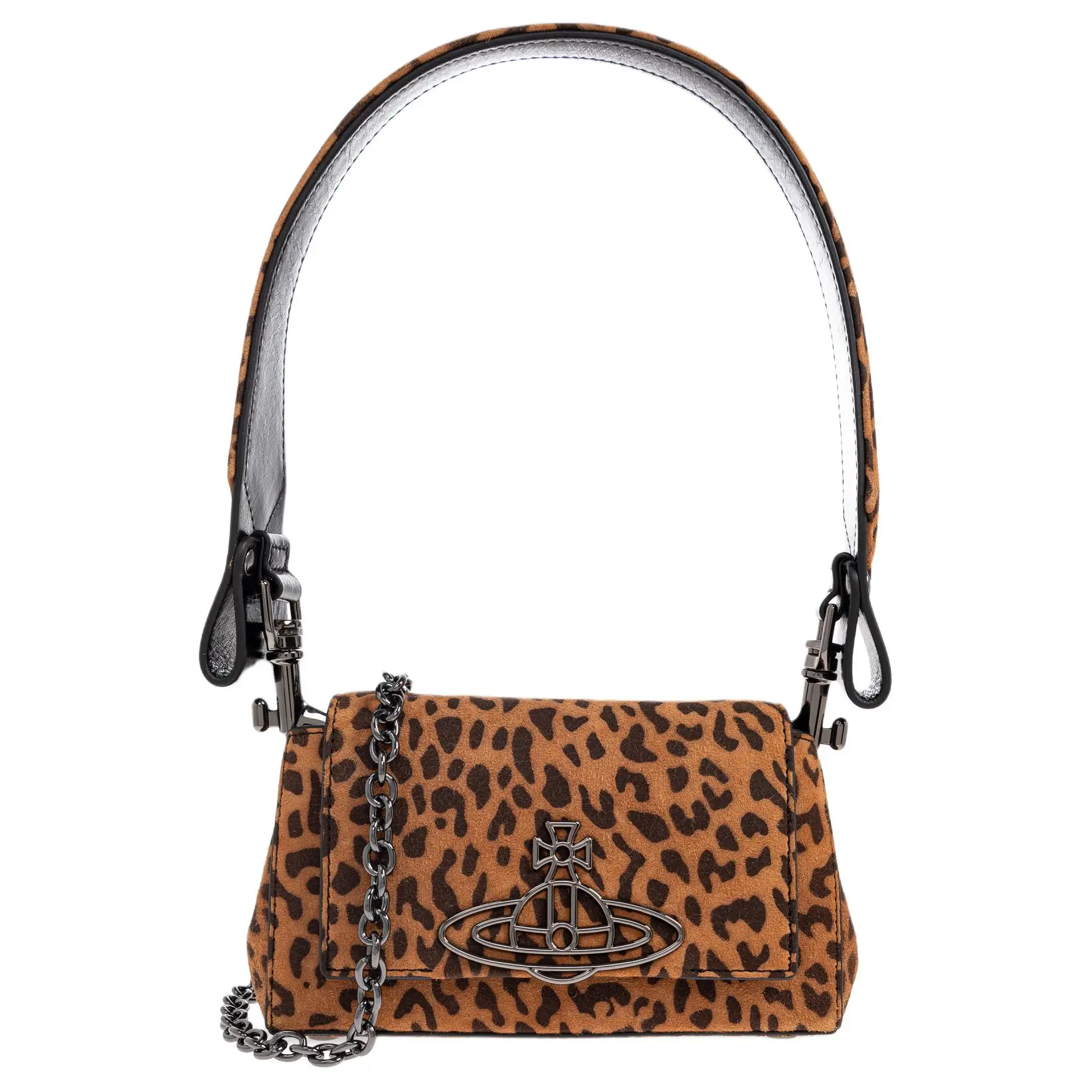 Women's Vivienne Westwood HAZEL Genuine Leather Crossbody Bag with Crossbody Straps, Iconic Metal Logo, Small Handbag in Brown