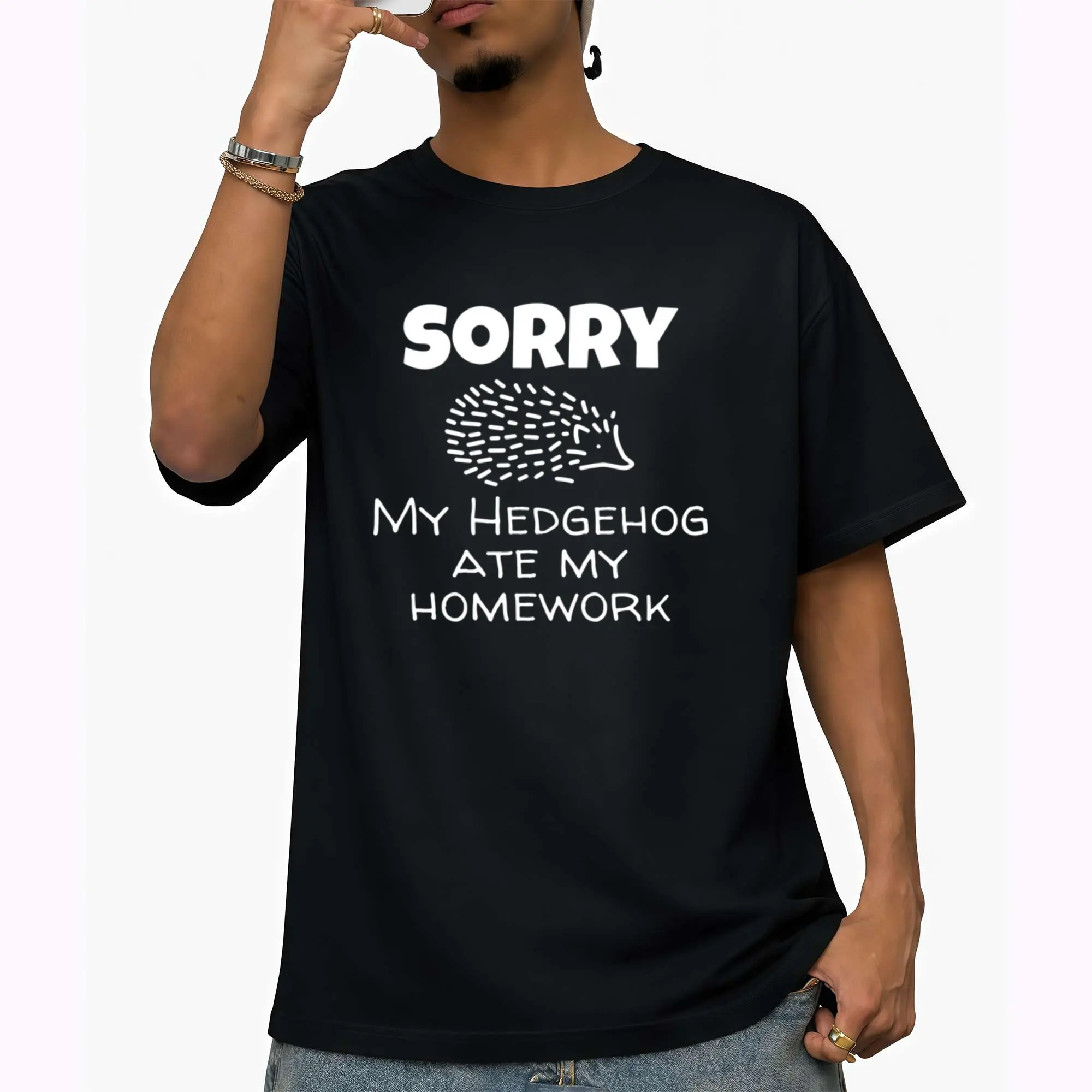 Hedgehog Humor - Amusing Back to School T-Shirt for Both Genders, Casual Round Neck Tee for All Seasons, Men'S Summer Apparel, Slightly Stretchy, Made of 100%, Available in Sizes S-XXXL