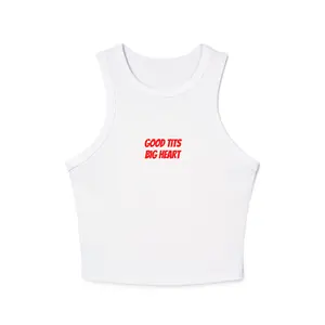 Good Vibes Big Heart Tank Top | White Ribbed Racer