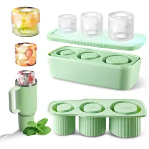 Ice Cube Mold For Stanley Cup, 3 Pcs Silicone Ice Cube Tray With Lid And Bin For 30Oz-40Oz Tumbler Cup, Easy Fill And Release Ice Maker For Whiskey, Cocktail, BPA-Free