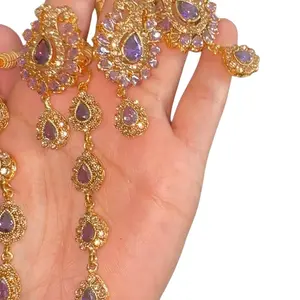 Pakistani long necklace with stunning earrings and tika in light purple