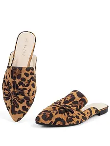 Women's Fashionable Leopard Print Knot Design Slip on Mules, Casual Comfortable Flat Shoes for Daily Wear, Lightweight Breathable Shoes for Women & Girls