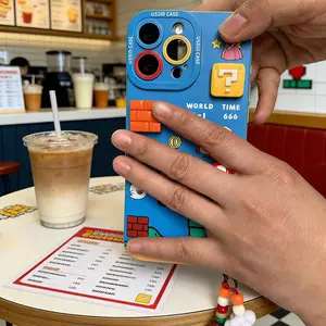 3D Cartoon Phone Case with Charm and Mirror Stand for iPhone 17 PRO MAX 16 Plus 15 14 13, Cute Game Style Shockproof Back Cover