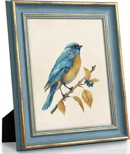 8x10 Picture Frame  Line Blue Distressed Photo Frames Set Antique Wall Hanging Tabletop Display Home Decor Retro Shabby Chic Elegant Family