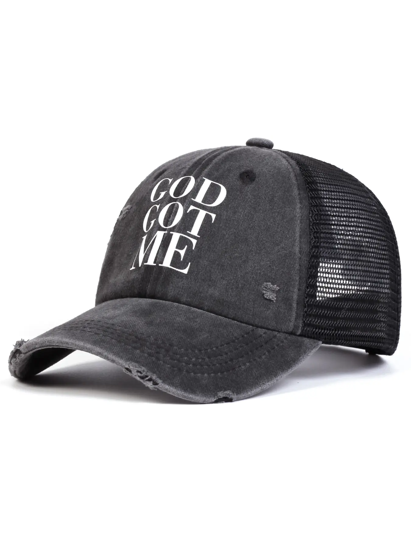Unisex God Got Me Water Washed Mesh Lightweight Baseball Cap, Adjustable Trucker Hat, Adjustable Casual Hats Sun Protection for Spring & Fall Travel Beach Vacation