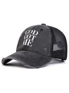 Unisex God Got Me Water Washed Mesh Lightweight Baseball Cap, Adjustable Trucker Hat, Adjustable Sun Protection Casual Hat for Spring & Fall Travel Beach Vacation