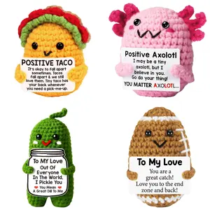 Emotional Support Crochet Plushies with Positive Card - Funny Handmade Knitted Axolotl, Taco, Football, Pickle Desk Decor - Cute Inspirational Stress Relief Self Care Gift for Coworkers, Friends, Teens, Easter Basket Stuffer