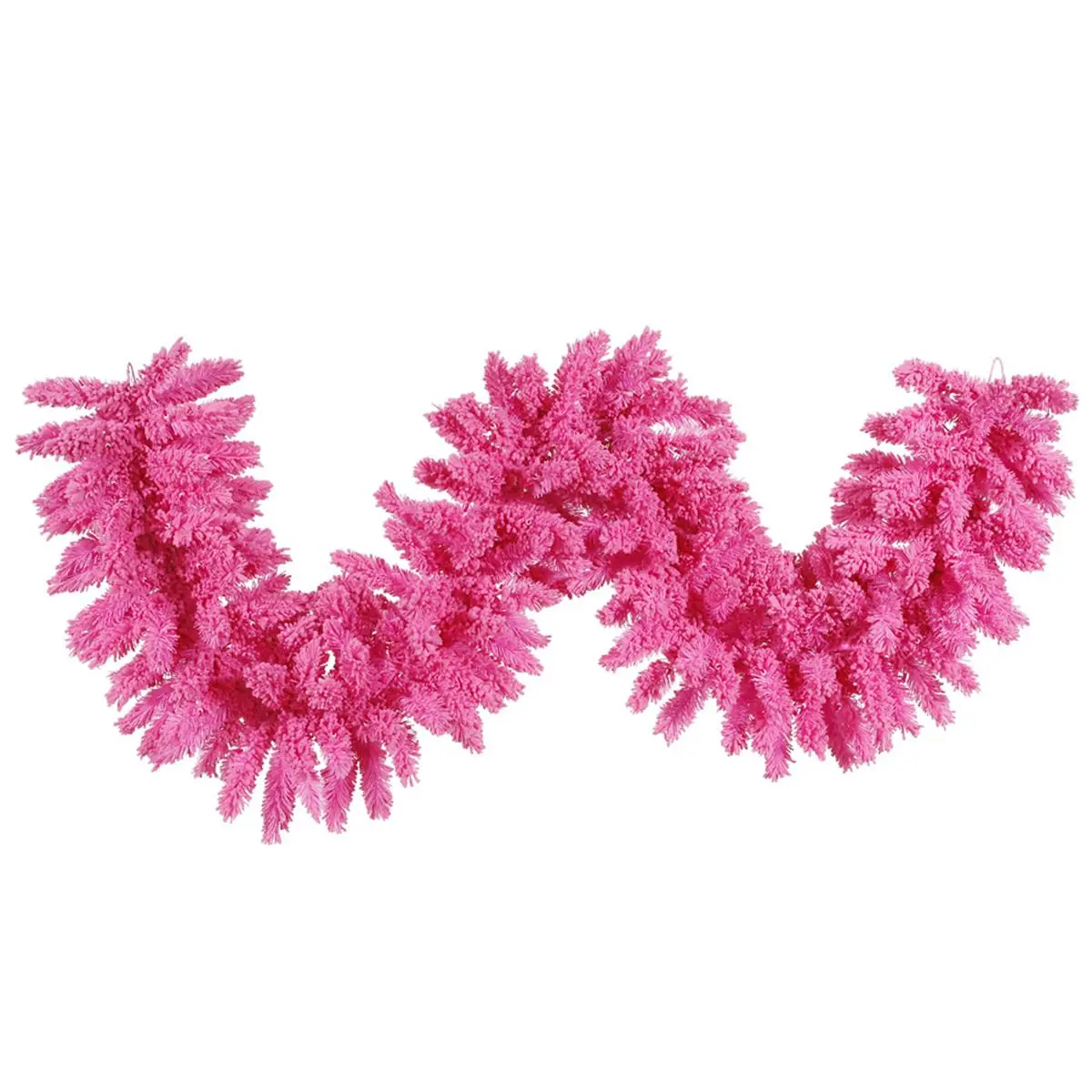212 MAIN Pink PVC Flocked Fir Christmas Garland, 9 ft x 14 in, High Tip Count, Modern Festive Christmas Decorations for Home