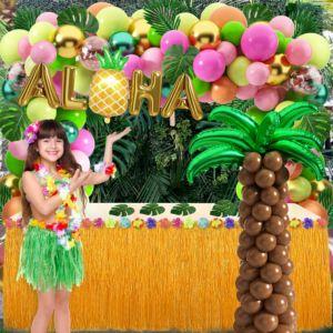 Tropical luau balloons arch garland kit luau party decorations with palm leaves flamingo palm tree aloha foil balloon coconut balloons set for tropical hawaiian aloha luau flamingo party alohaa