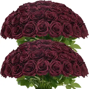 50 count Burgundy Roses Artificial  Artificial Silk Roses Bulk, Roses Flower with Stems Realistic  for Wedding Centerpiece Home Party Decor