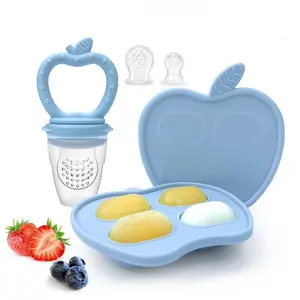 Cute funny apple Design Pacifier with Ice Cube Tray, 2 Counts/set Feeding Baby Fruit & Vegetable Feeder & Ice Mold, Silicone Baby Fruit Bite Tool