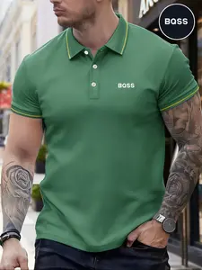 Men's Classic Fashion Casual Comfortable Micro-Elastic Straight Tube Polo Shirt, Trim Design, Outdoor Sports Golf Running Polo