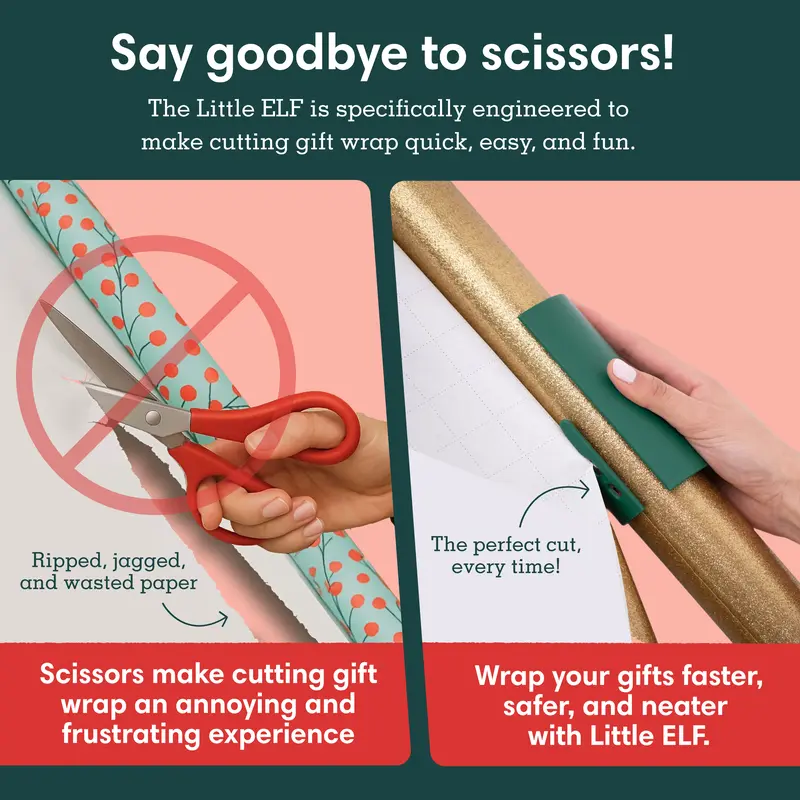 Little Elf Gift Wrap Cutting Tool (2-Pack) - As Seen on Shark Tank - Easy and Safe Wrapping Paper Cutting Tool 3