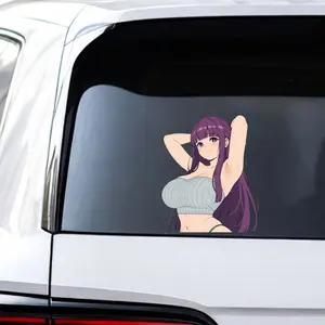 Purple Hair Anime Girl Sticker, Cute Blushing Waifu Vinyl Decal For Laptop, Car, Notebook