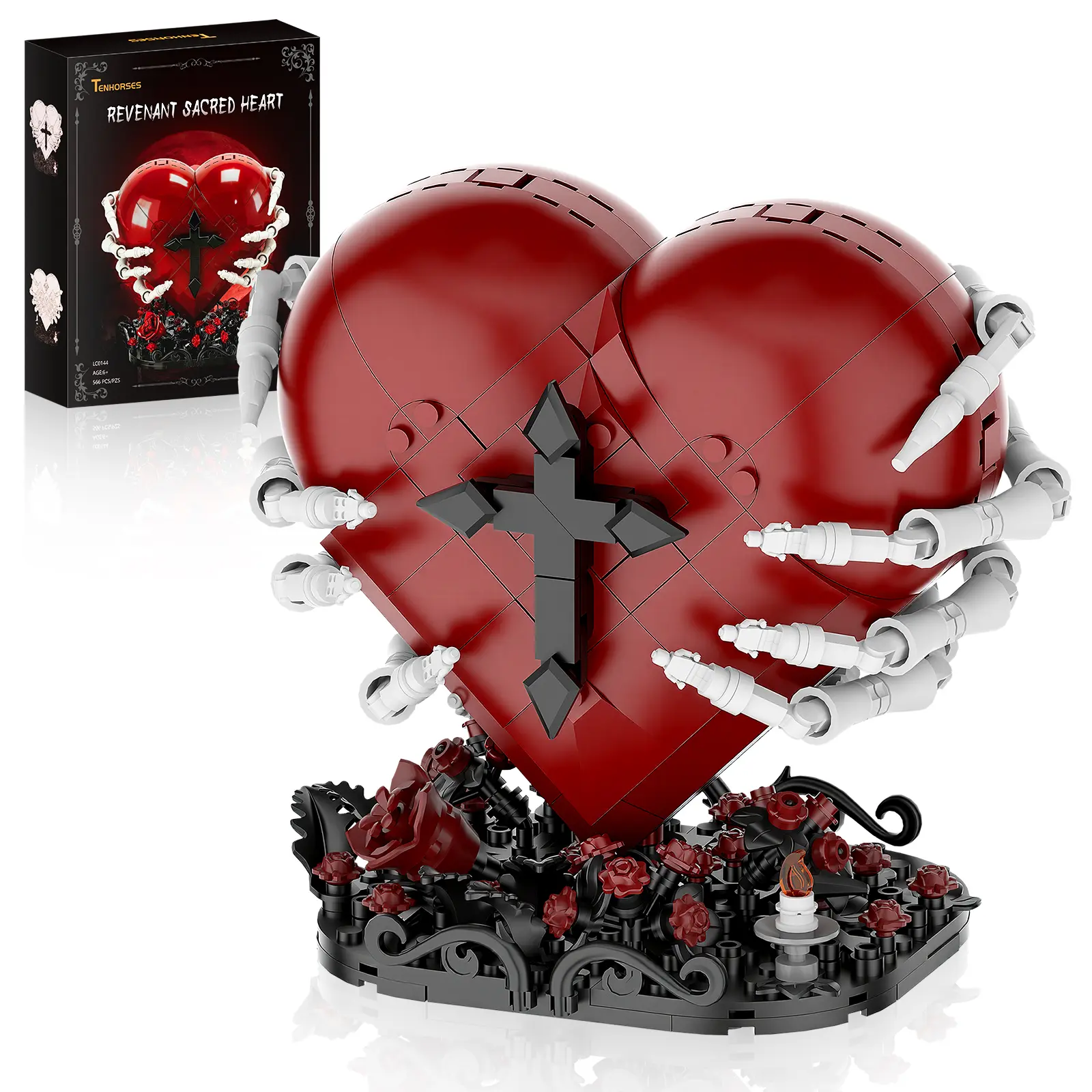 BUILDIFY Revenant Sacred Heart Gothic Art Building Set – 566 PCS with Skeletal Hands, Cross, and Roses | Dark Botanical Block Kit | Perfect Gift for Gothic Fans, Brick Collectors, Halloween, Valentine’s Day & Christmas Decor