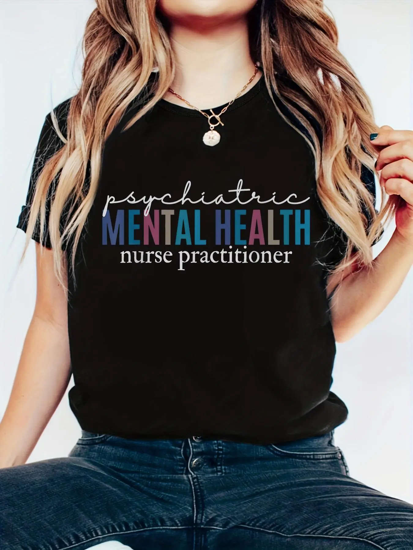 Women's Casual Graphic Tshirt for PMHNP Students in Soft 100% Cotton, Loose-Fit Short-Sleeve Round Neck Top, Shortsleeve