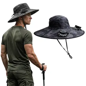 Solar Fan Outdoor Fishing Hat - UPF 50+ Sun Protection Sun Hat with Fan Dual Power Supply Fan, 2 Removable Fans