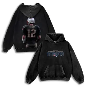Tom Brady #12 Patriots Casual Washed Hoodie | Legendary QB Apparel, Patriot Nation Identity, Vintage Washed Six Rings Vibe
