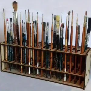 Wooden Painting Brush Pen Storage Holder Stand Organizer Rack - For Artists & Designers - Holds Paint Brushes, Pencils & Drawing Tools - Perfect for Office & Studio