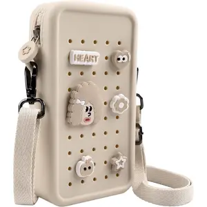 Small Crossbody Bag for Women with Customizable Charm Holes, Compact & Durable with Adjustable Strap,  for Everyday Use (Beige)