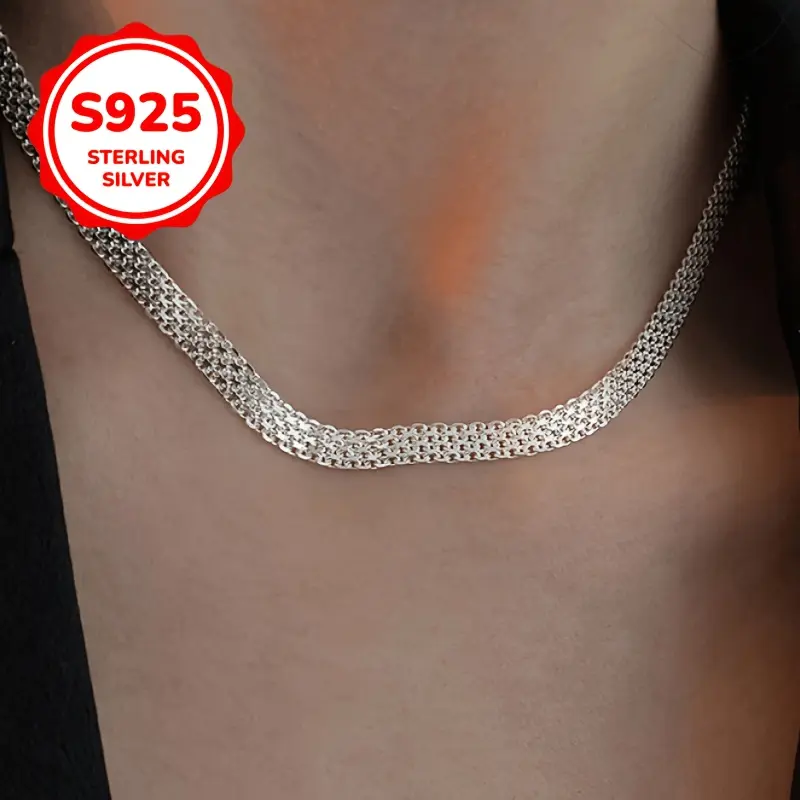 925 Sterling Silver Wide-Face Woven Layered Necklace - Sparkling Starry Sky Design, Simple Cool Style, High-End Feel, Ideal for Valentine's Day, Friends' Birthday Gifts