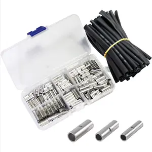 Non Insulated  Connectors Kit 200 count 22-10 Gauge Uninsulated  Connector 22-18AWG, 16-14AWG, 12-10AWG, Electrical Wire Crimp Ferrule Terminals with 45 count Heat Shrink Tube