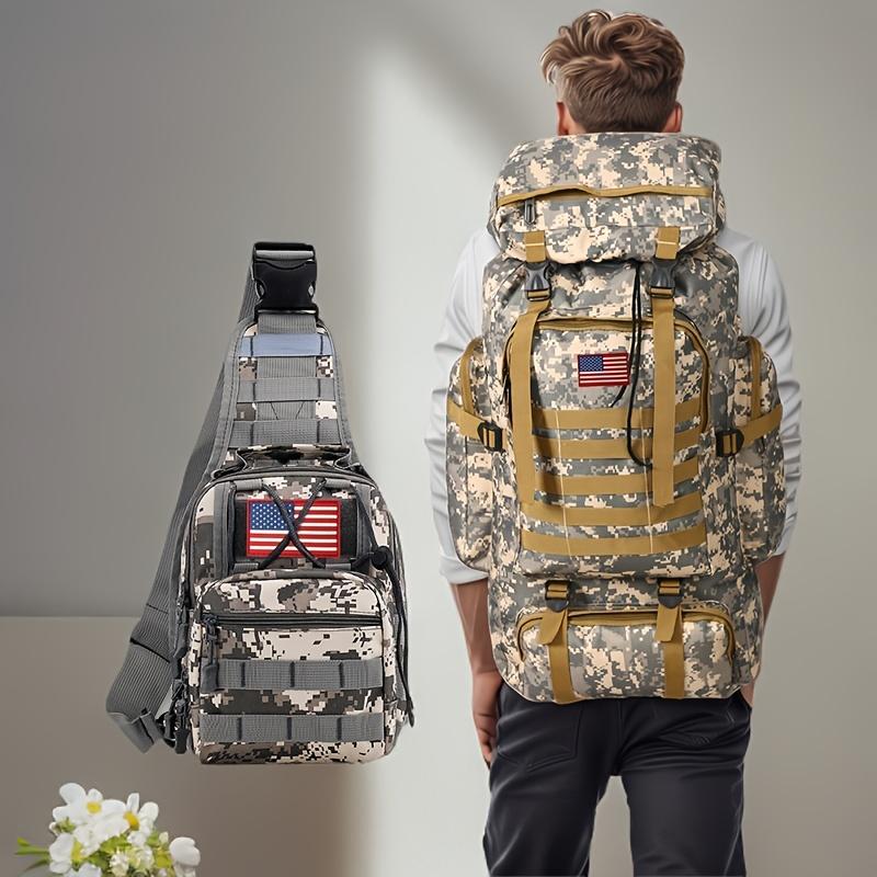 Set of 2pcs 80L Backpacks Suitable for Hiking, Camping, And Mountaineering. Tactical Design for a 3-Day Assault Pack, Includes a Chest Pack. Ideal for Outdoor Activities Like Travel, Work, Hunting, Hiking, And Sports, Perfect for Men