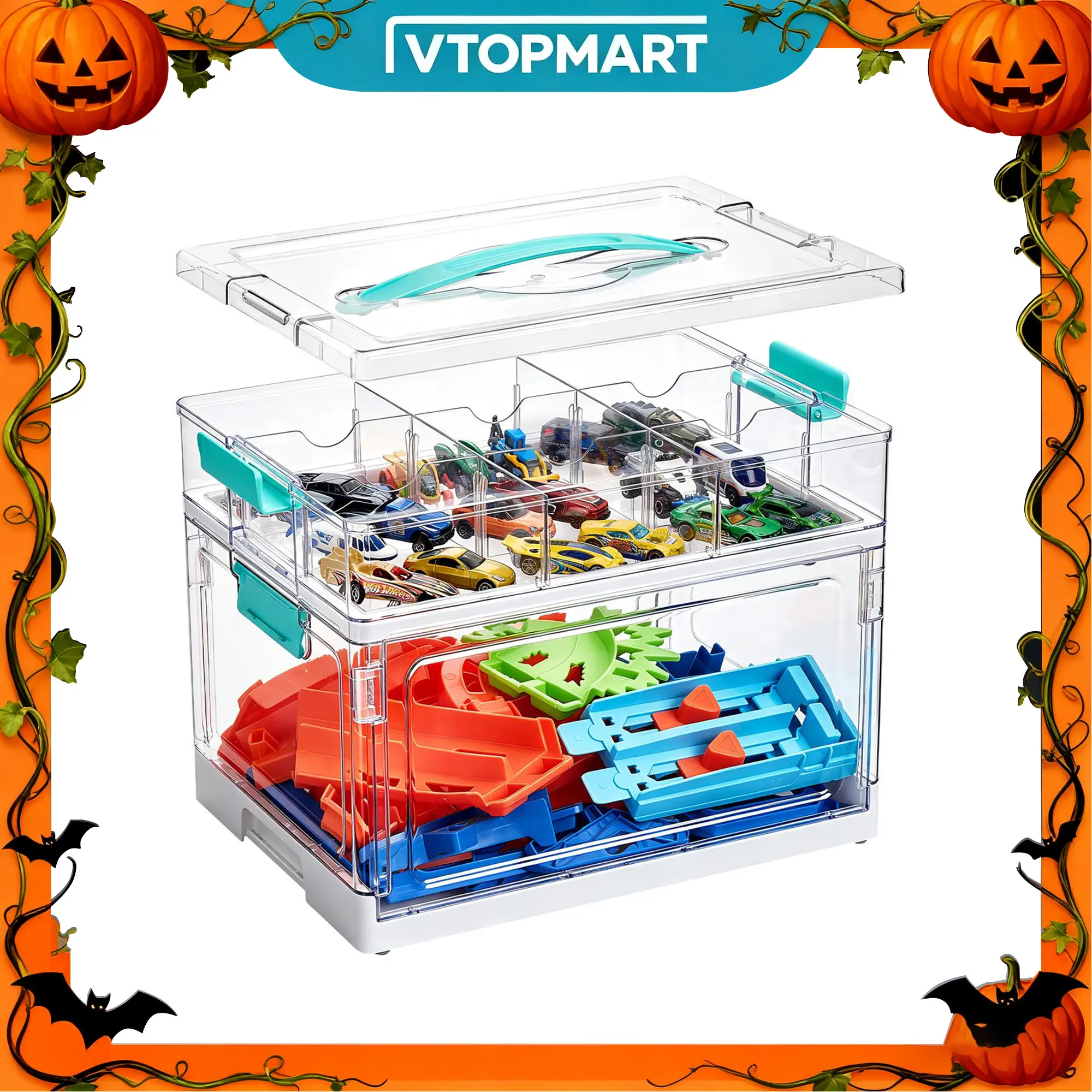 【New Arrival】Vtopmart 32QT 2-Layer Large-Capacity Clear Craft Storage Bin with Removable Divider Tray, BPA-Free PET Material, Built-In Carry Handle, Secure Locking Latches, Dustproof Home Organizer for Art Supplies, Homeschool, TikTokShopFallDealsForYou