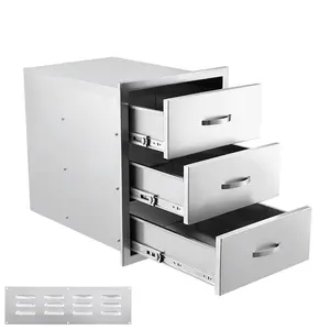 Outdoor Kitchen Drawers - Stainless Steel Drawer BBQ Drawer with Divider - Enclosed Built-in Drawer Flush Mount for Outdoor Kitchens & BBQ Island, 18Wx 23D x23H Inch