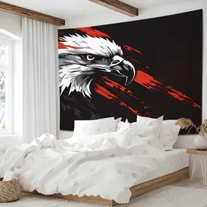 Bold Bald Eagle Tapestry, Red Brushstroke Wall Hanging, Patriotic Eagle Tapestries, Modern Aesthetic Wall Blanket, Striking Backdrop Decor for Men, Bedroom & Dorm Decor