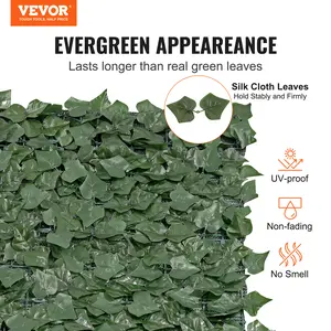 VEVOR Privacy Ivy Fence, 59 x 118in Artificial Green Wall Screen, Greenery Ivy Fence with Mesh Cloth Backing and Strengthened Joint, Faux Hedges Vine Leaf Decoration for Outdoor Garden, Yard, Balcony