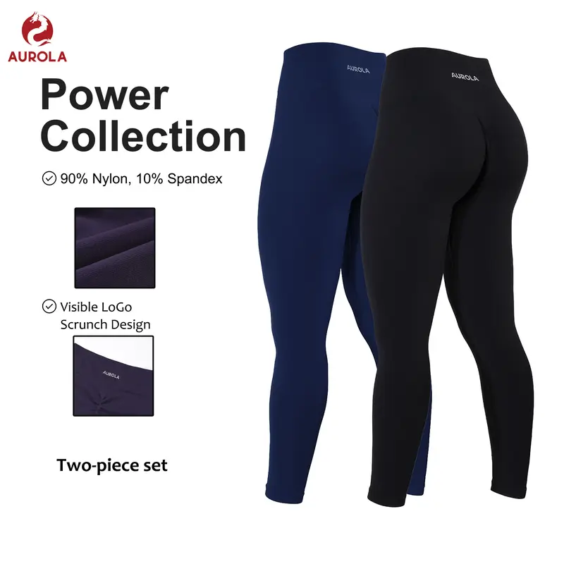 AUROLA 2 Pieces Set Power Workout Leggings for Women Tummy Control Squat Proof Ribbed Thick Seamless Scrunch Active Pants