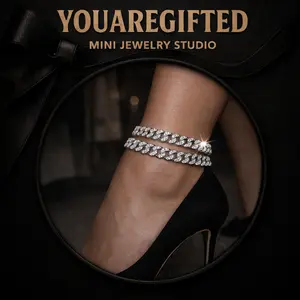 Gifted 2026 New Double Layer Silver Cuban Link Anklet Iced Out Ankle Bracelet for Women Hip Hop Sexy Elegant Soft Glam Bling Jewelry Style Sneaker Matching Y2K