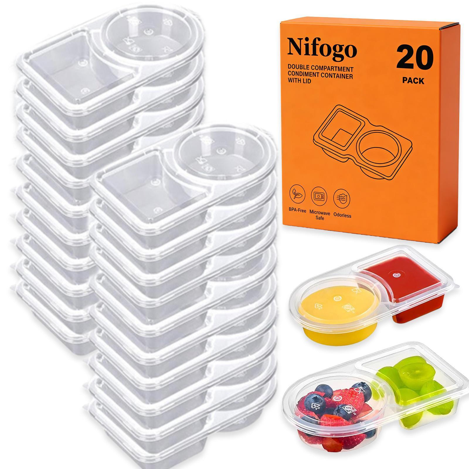 20/40 Sets Double Compartment Condiment Container With Lids, Reusable Snack Container for Sauces and Snacks, Disposable Snack Containers, Ideal for On-the-Go Meals and Parties