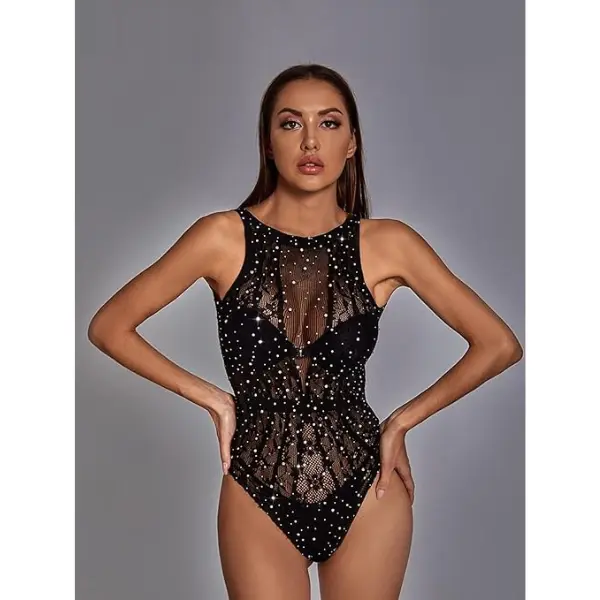 BOMBEX Women's Cut Out Fishnet Teddy Lingerie Mesh One Piece Bodysuit