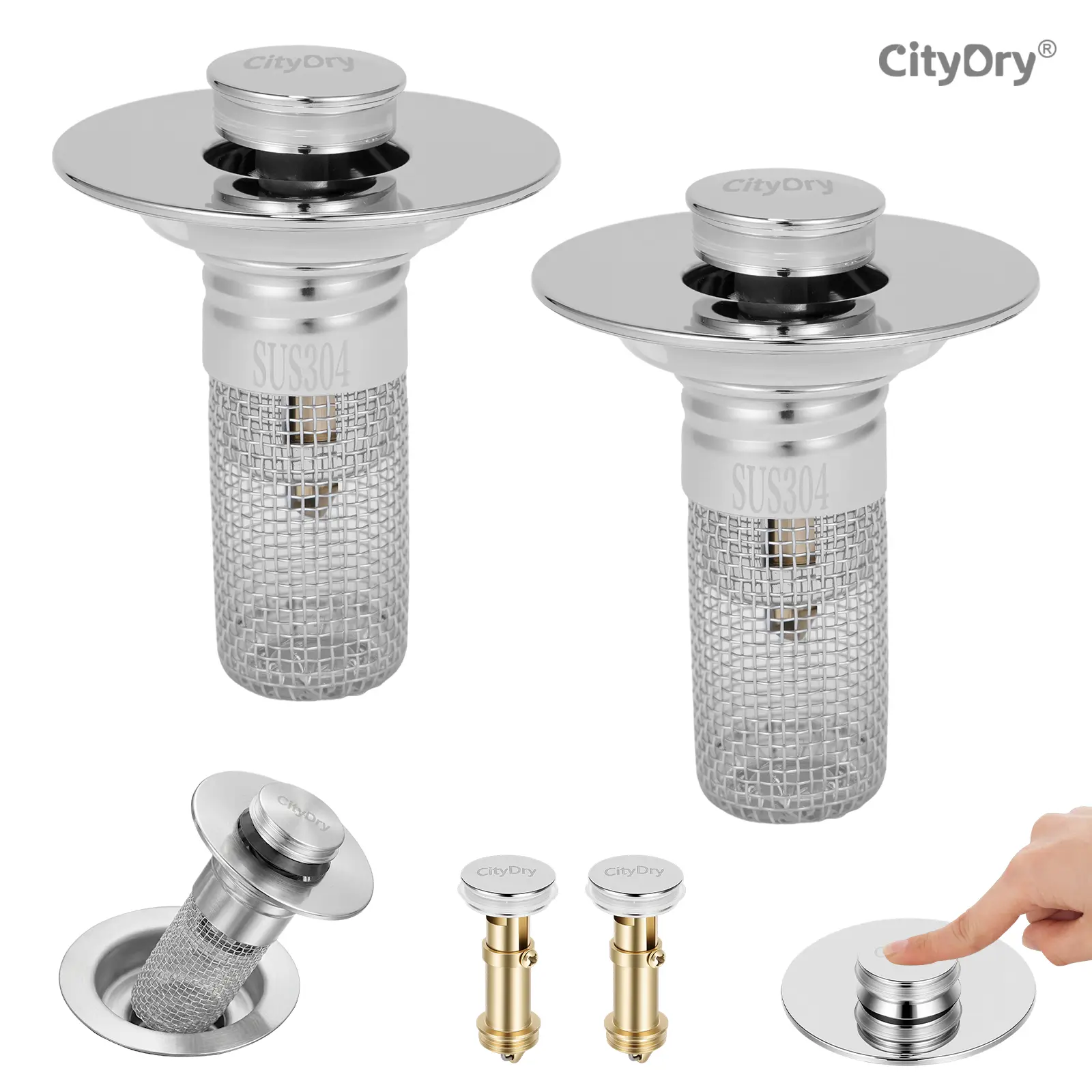 Pop-Up Sink Drain Strainer – 2-in-1 Stainless Steel Stopper & Hair Catcher, Fits Most Bathroom Sinks, Rust-Resistant Silver Finish