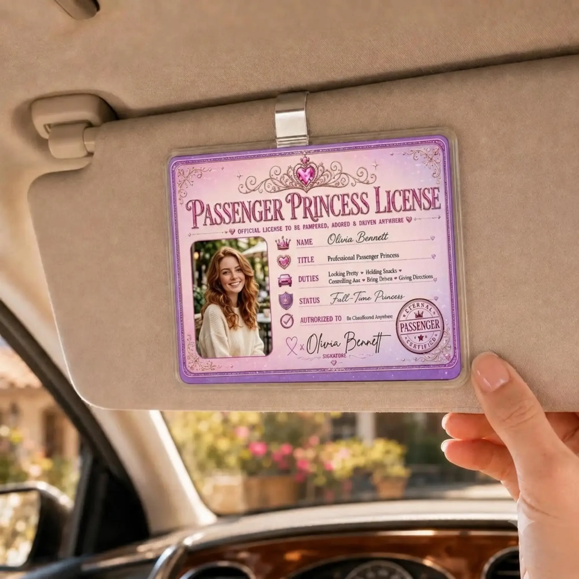 Custom Passenger Princess Car Visor With Photo And Name, Choose Your Design, Personalized Car Decor, Cute Gift For Her