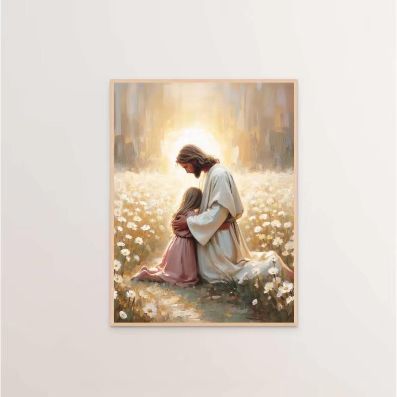 Modern Christian Believer Poster Jesus Praying Shepherd Bible Verse Easter Canvas Painting Wall Art for Kids Room Home Decor NONE