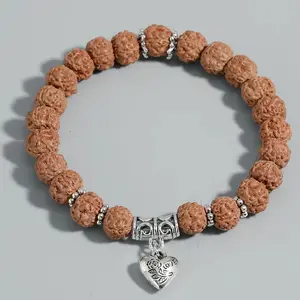 Rudraksha Heart Mala Chakra Bracelet - 7mm Beaded Strand Yoga Healing Prayer Charm Bracelet for Women's Jewelry - Wholesale