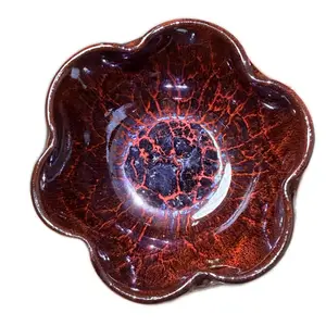 Jianzhan-Chinese Teacup-Red Flower Cup-Gift-Artwork with Elegant Red Flower Design Perfect for Gifting or Home Decor