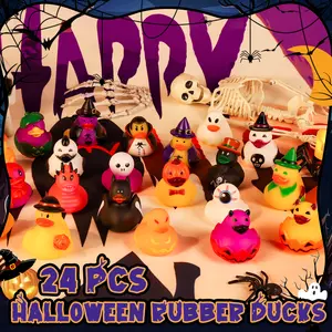 Halloween Rubber Ducks Set - 24 Pcs with Bag, Perfect for Goodie Bags, Party Favors, Jeeps & Decorations, Bath Toys for Kids, Exchange Gifts for Boys & Girls