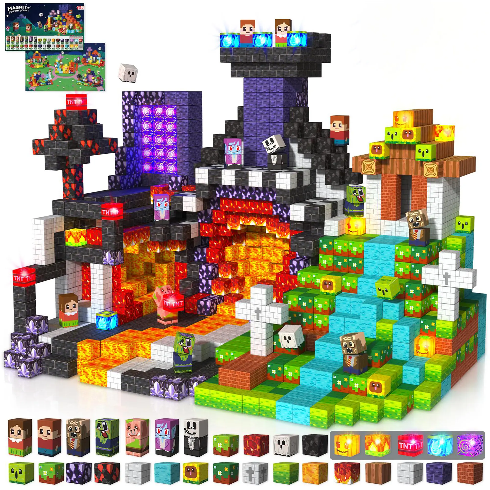 150PCS Light-Up Magnetic Building Tiles, Halloween STEM Building Block Kit, Educational Creative Toy Set, Construction Toys for Kids Ages 3-10, Kidstoys, Creative Building Blocks,summerwins