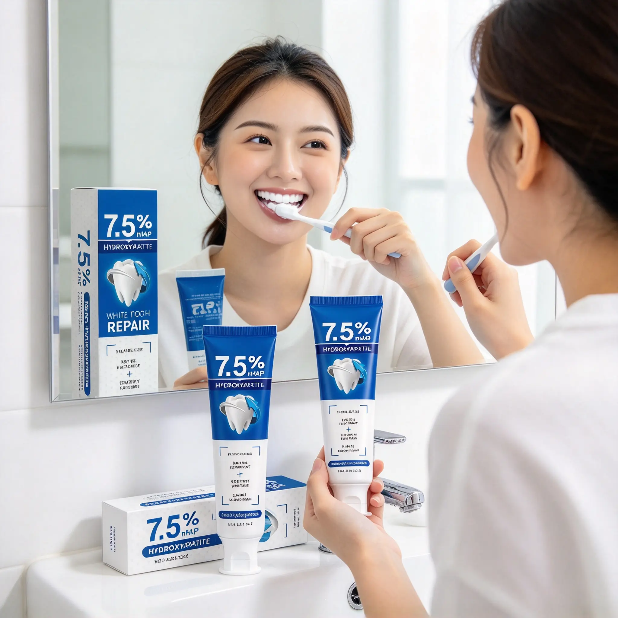 7.5% nHAP Nano Hydroxyapatite Toothpaste, Fluoride-Free, Travel-Friendly, Gentle Enamel Repair & Restore, Fresh Mint Flavor, Plaque Control, Stain Removal, Teeth Brightening & Smoothing, Daily Oral Care