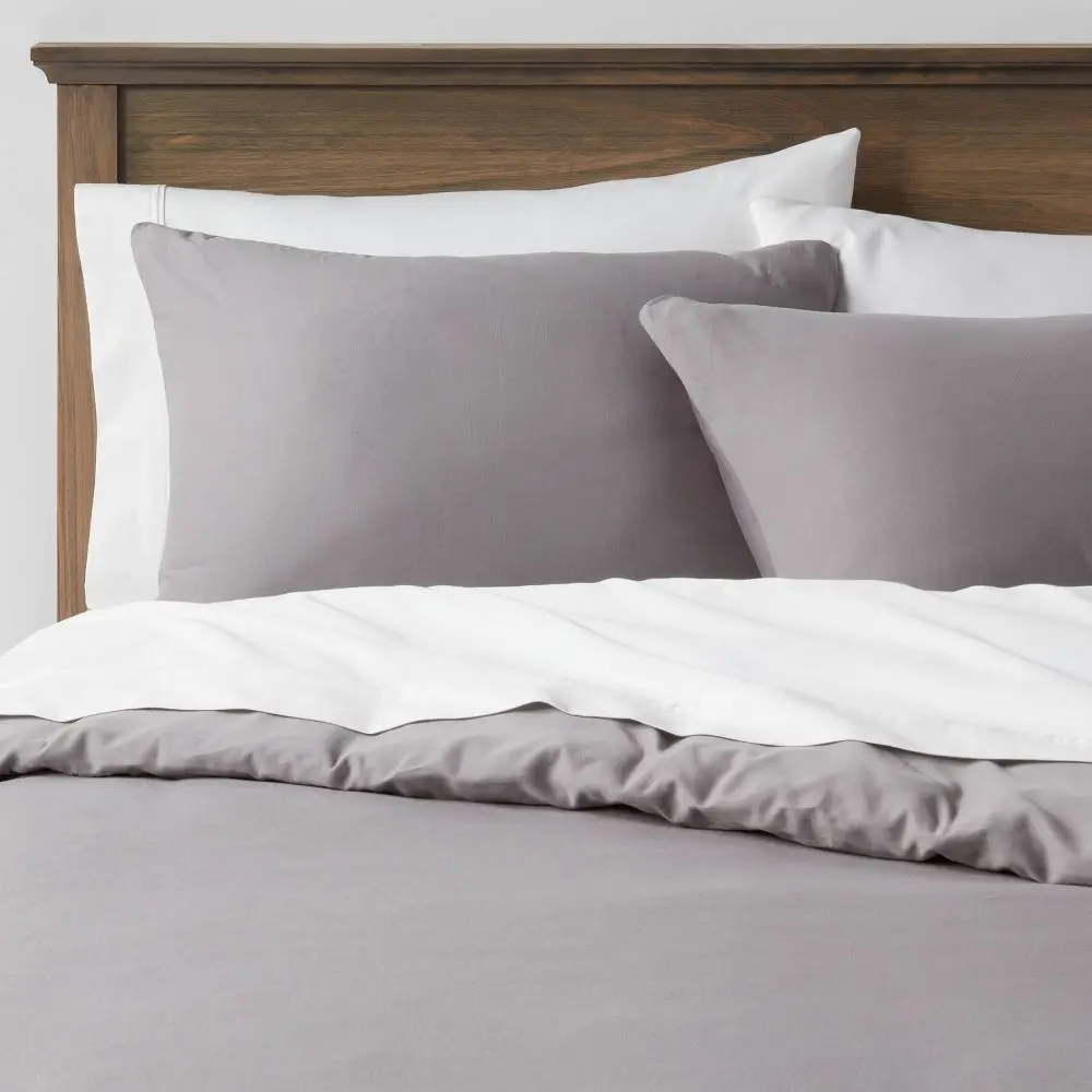 3pc King Washed Cotton Sateen Duvet Cover and Sham Set Dark Gray - Threshold: 250 Thread Count OEKO-TEX Certified