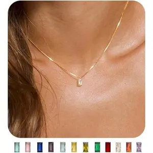 Diamond Necklaces for Women 14K Gold Plated Emerald Birthstone Necklace for Women Mothers Dainty Gold Necklace Blue Green Cubic Zirconia Pendant Necklace Birthday Gifts for Women Jewelry
