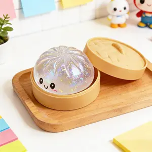 2026 Upgraded Dumplings Stress Balls Fidget Sensory Balls, Squeeze Gliter Big Dumplings Dough Ball Stress Relief Hand with Food Steamer, Relaxation Gift