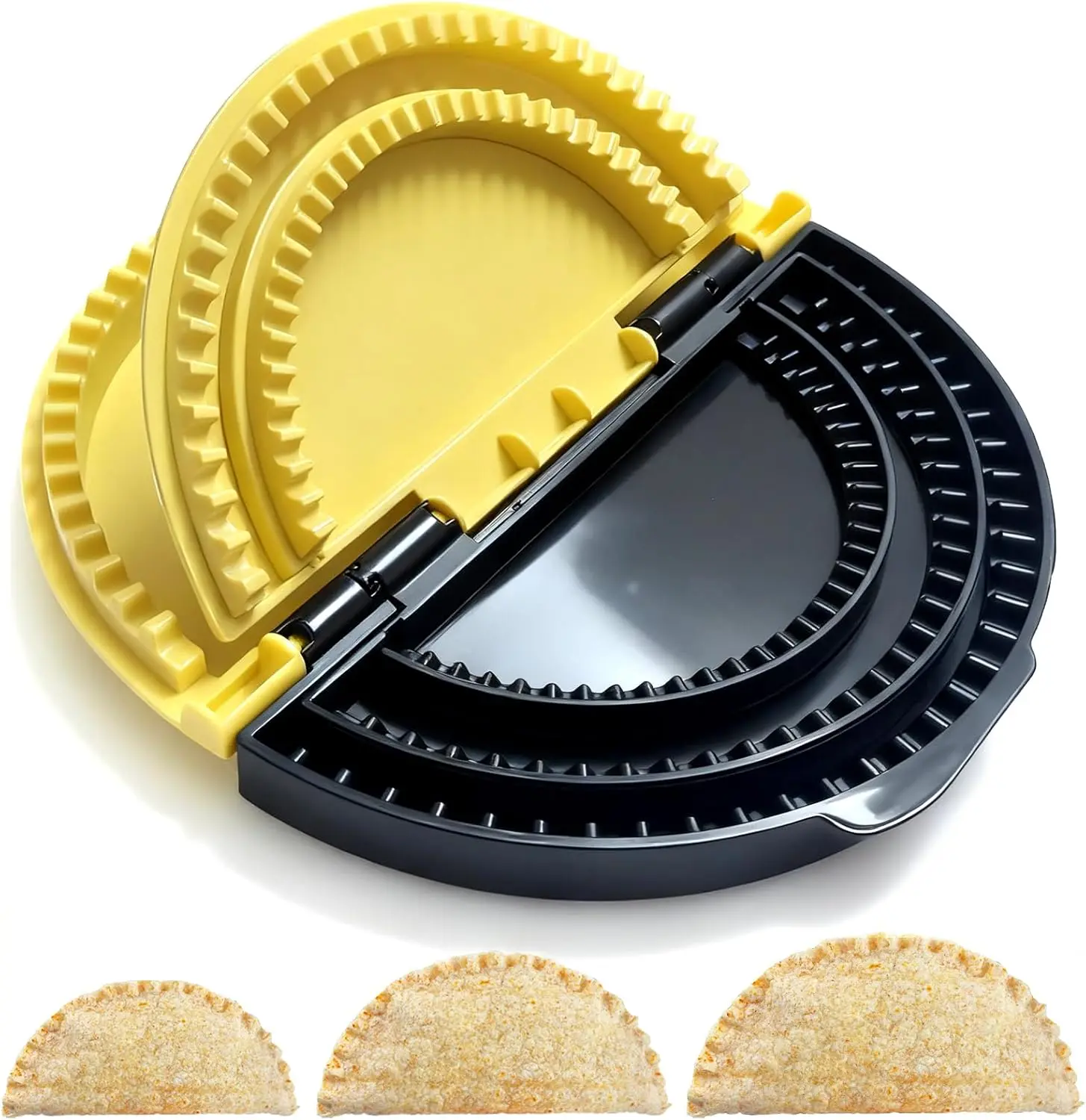 3-in-1 Black-Yellow Plastic PP Material Kitchen Tortilla Crimper-Press - Quesadilla Maker, Tortilla Sealer, Empanada Press for Camping Meals, Office Workers (6/8/10 in) - Dishwasher-Safe, Easy-Click Detachable, Space-Saving, Non-Heatable