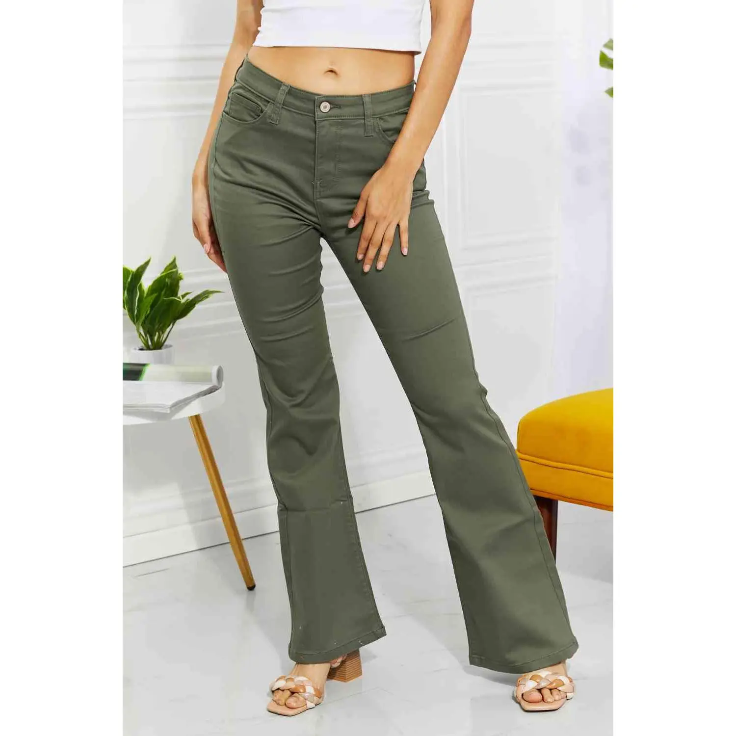 Zenana Clementine Full Size High-Rise Bootcut Jeans in Olive